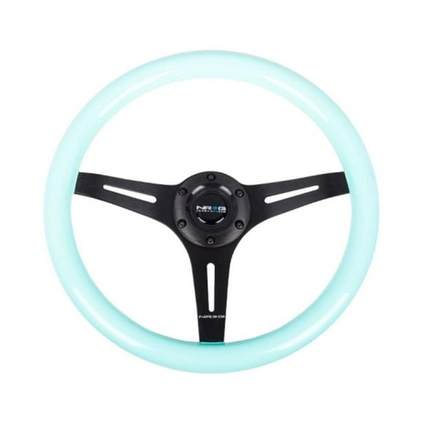 NRG Innovations ST-015BK-MF Classic Wood Grain Wheel 350mm 3 black spokes-Minty Fresh Color